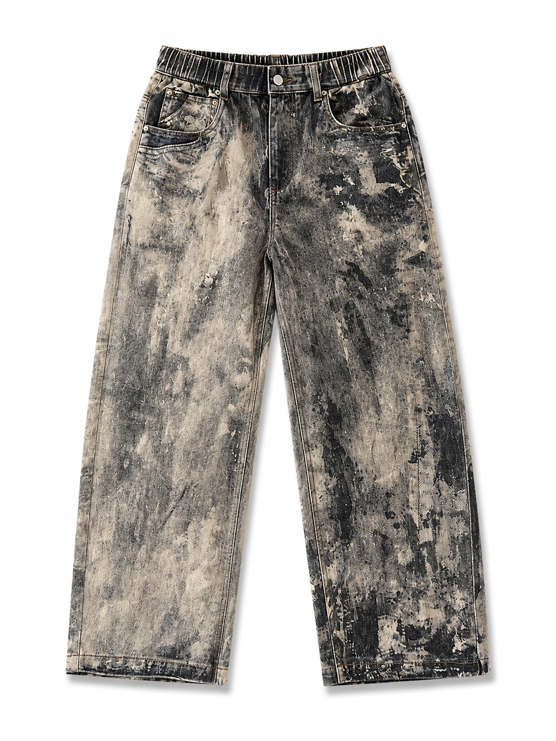 Vintage Wash Abstract Print Wide-Leg Jeans – Premium Streetwear Denim