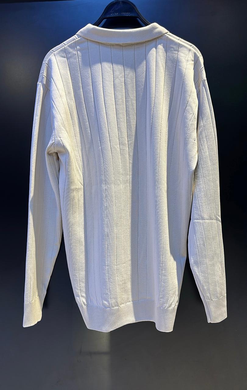 Men's Quarter-Zip Knit Polo Sweater - Cream/Ivory Diagonal Rib