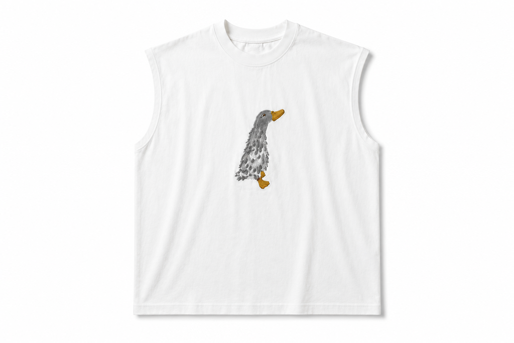 White Duck Embroidered Sleeveless Muscle Tee