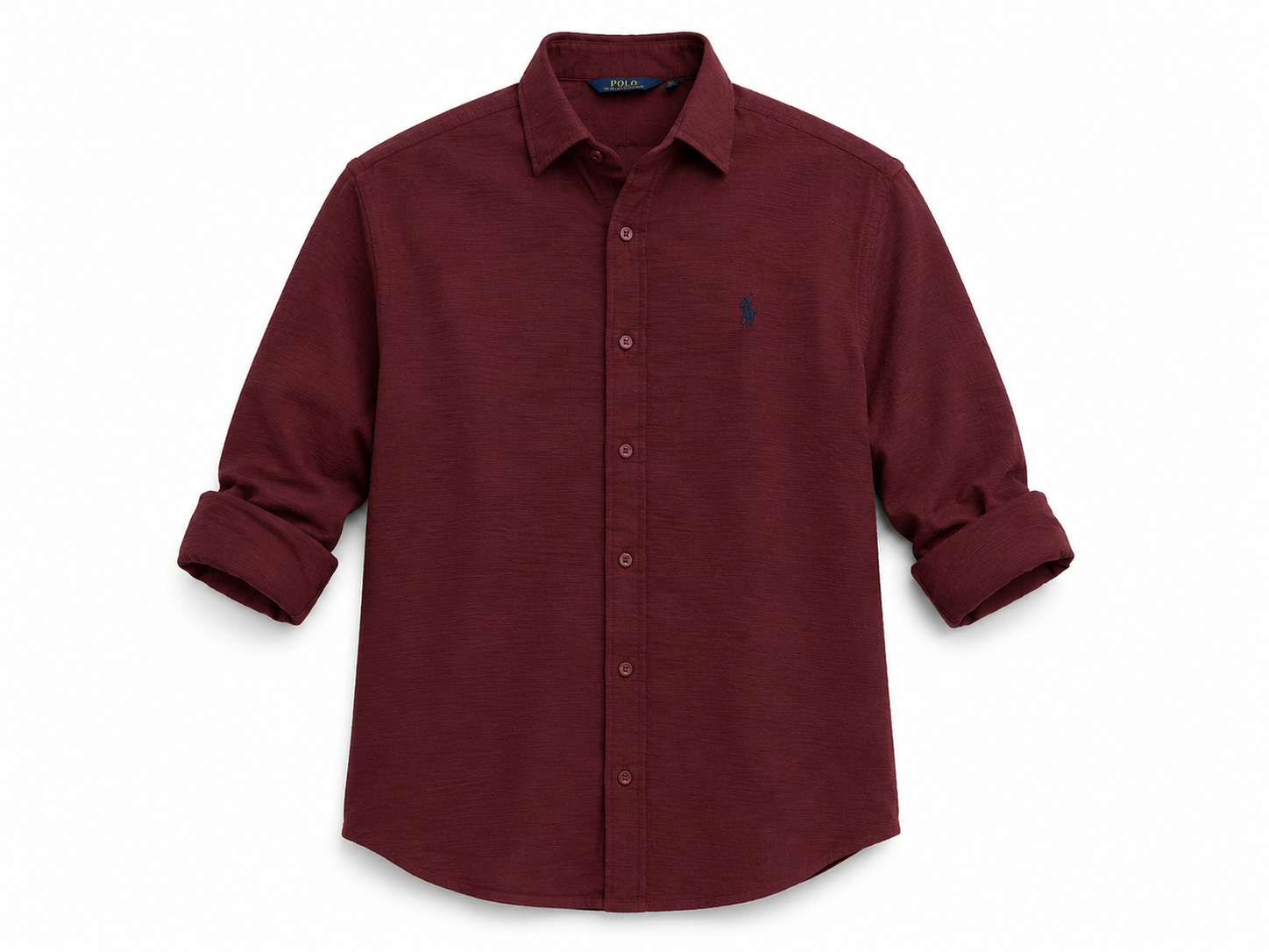 Men's Maroon Textured Button-Up Shirt – Casual Long Sleeve Premium Fit