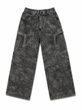 Urban Washed Charcoal Cargo Denim Pants – Premium Wide Leg Utility Jeans