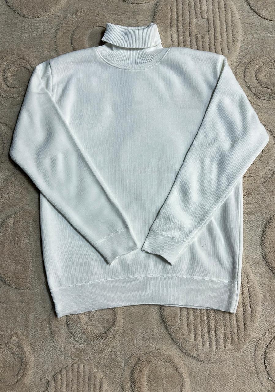 Crisp White Knit Turtleneck Sweater | Essential Clean Roll Neck