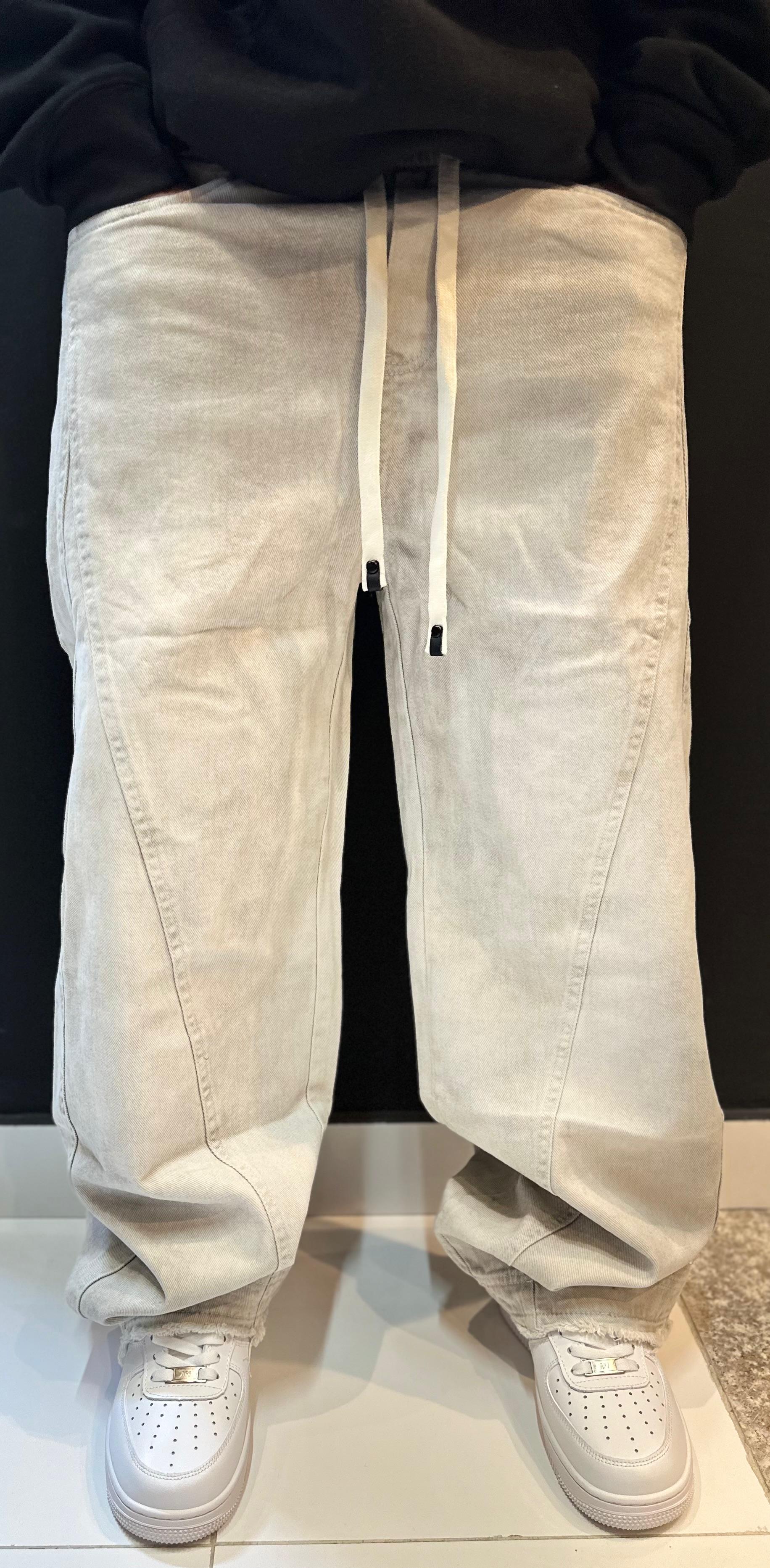 Light Wash Drawstring Baggy Jeans with Seam Detail