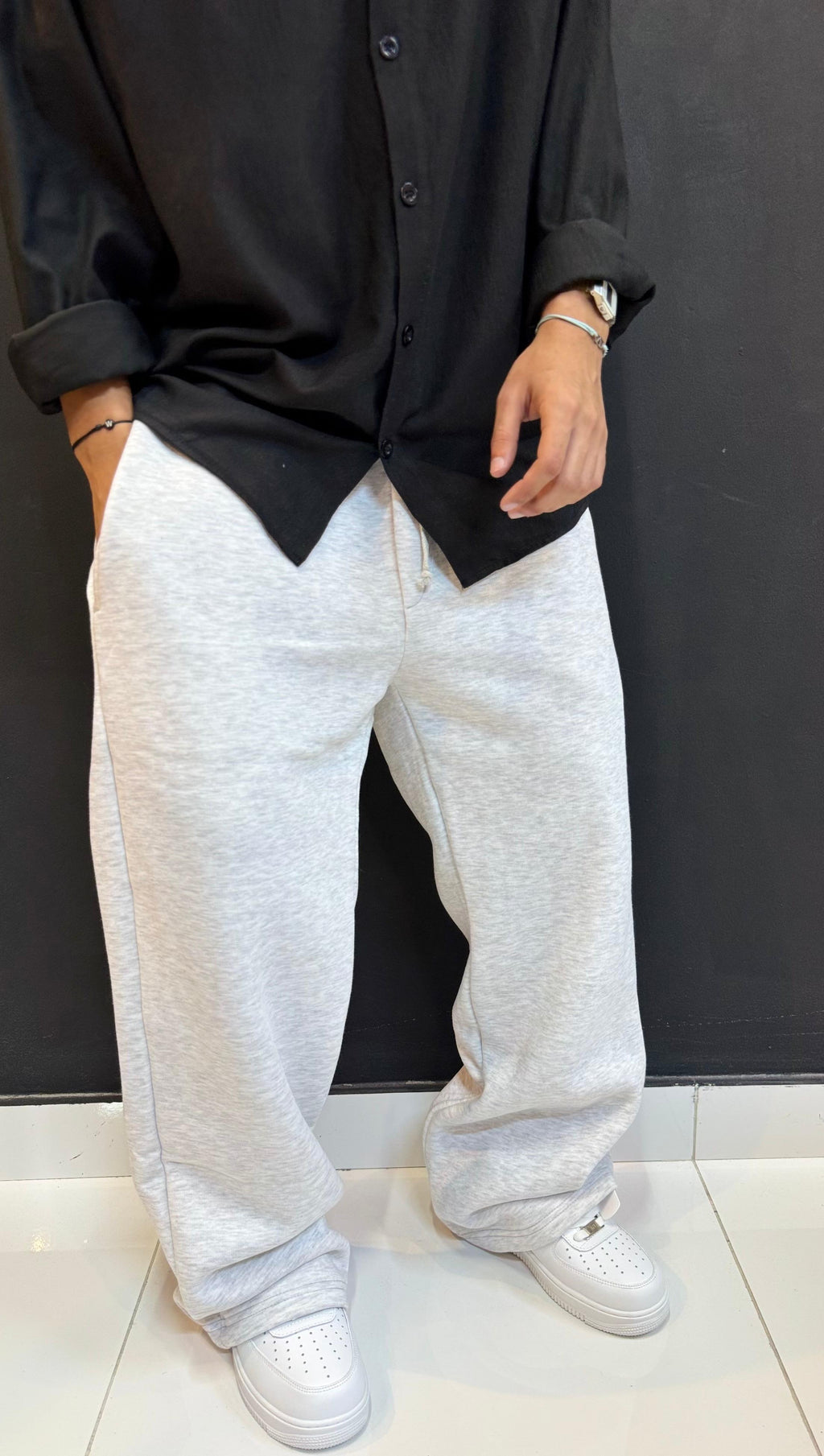 Grey Sleek Black Glossy Nylon Track Pants