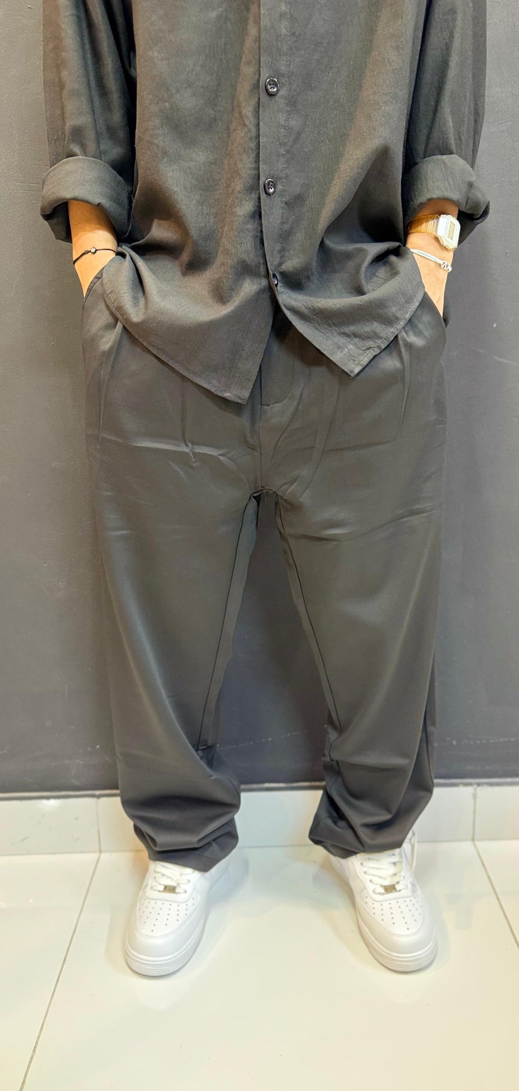 Sleek Black Glossy Nylon Track Pants