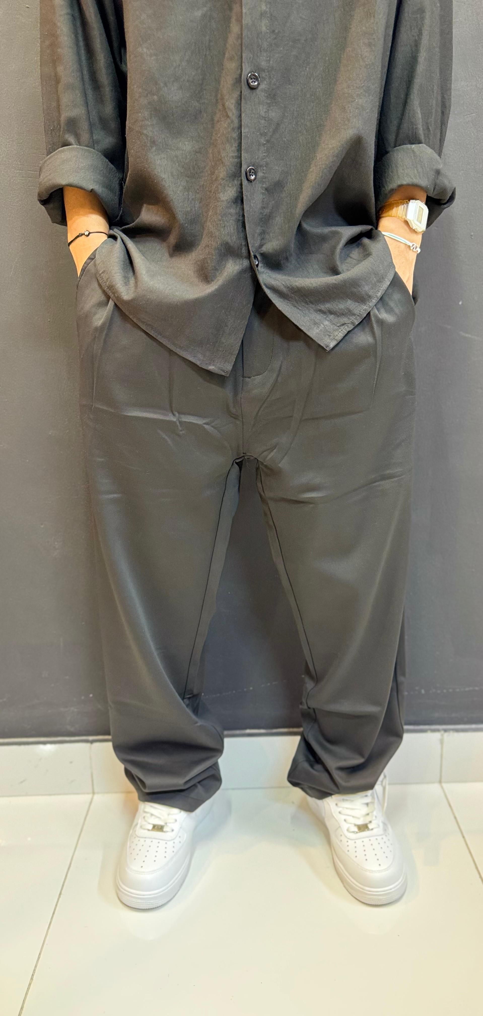 Sleek Black Glossy Nylon Track Pants