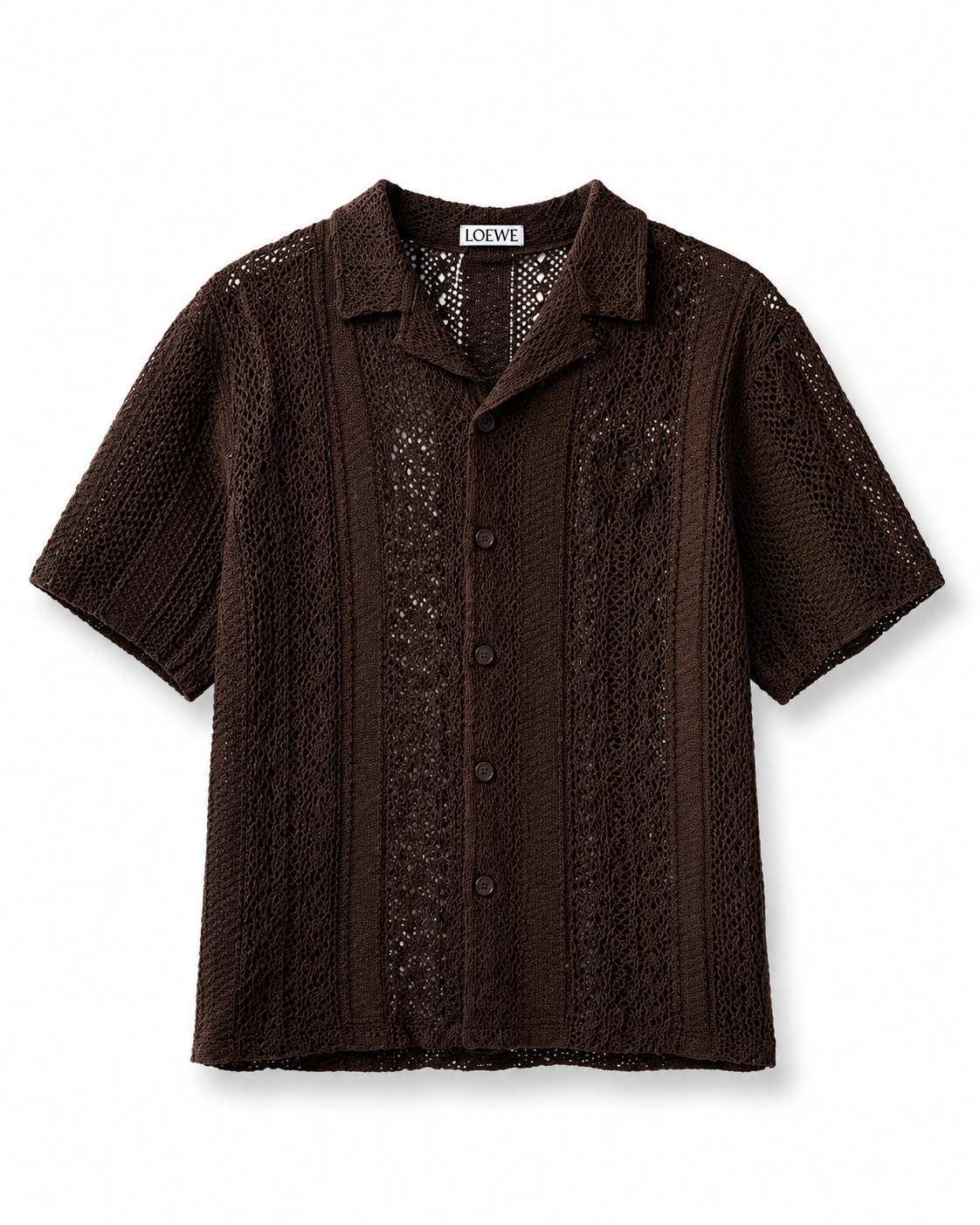 Loewe Dark Brown Crochet Knit Button-Up Shirt