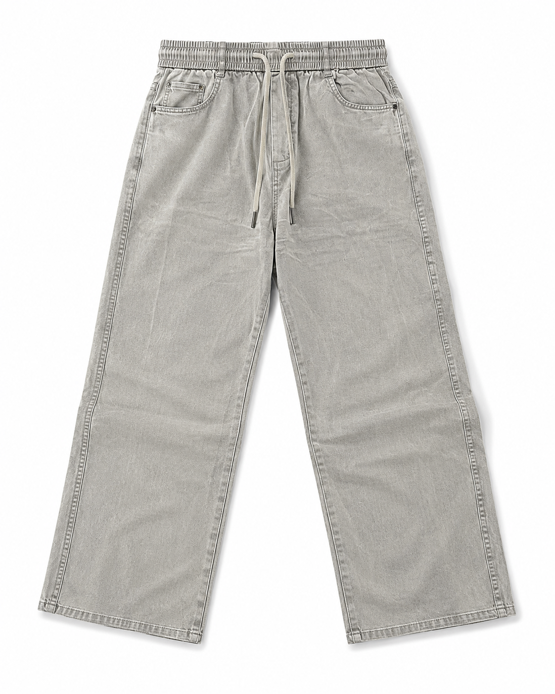Urban Light Grey Washed Denim Jogger Jeans – Premium Relaxed Fit Drawstring Pants