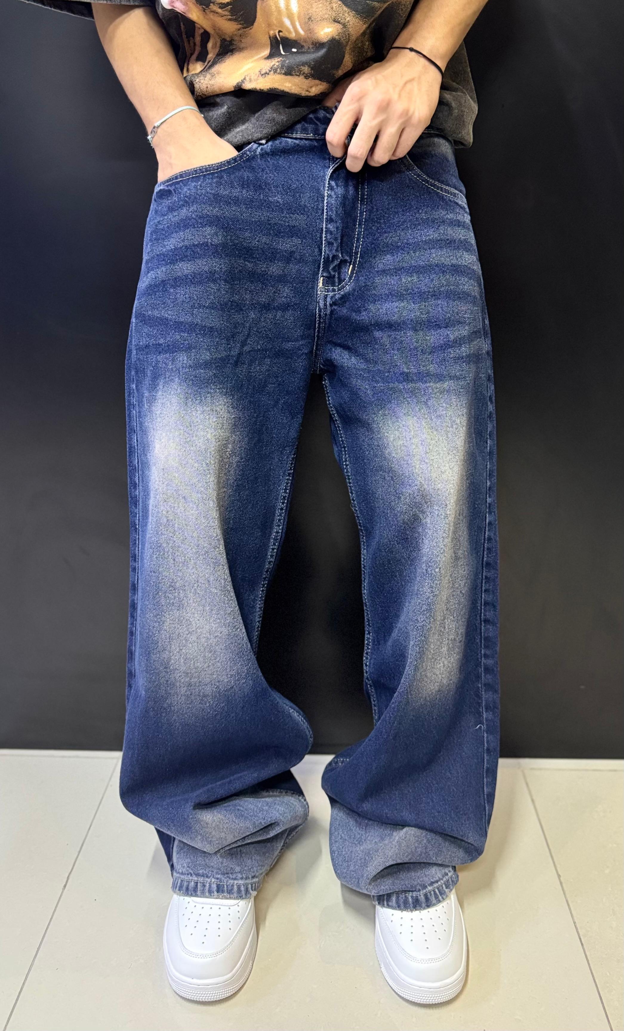 Dark Blue Wide Leg Vintage Wash Jeans
