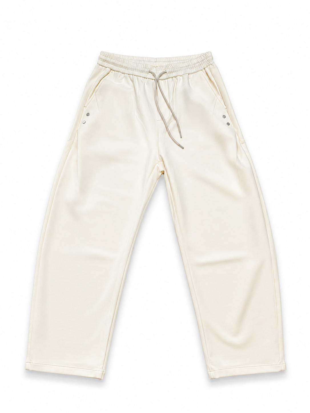Cream Drawstring Casual Pants