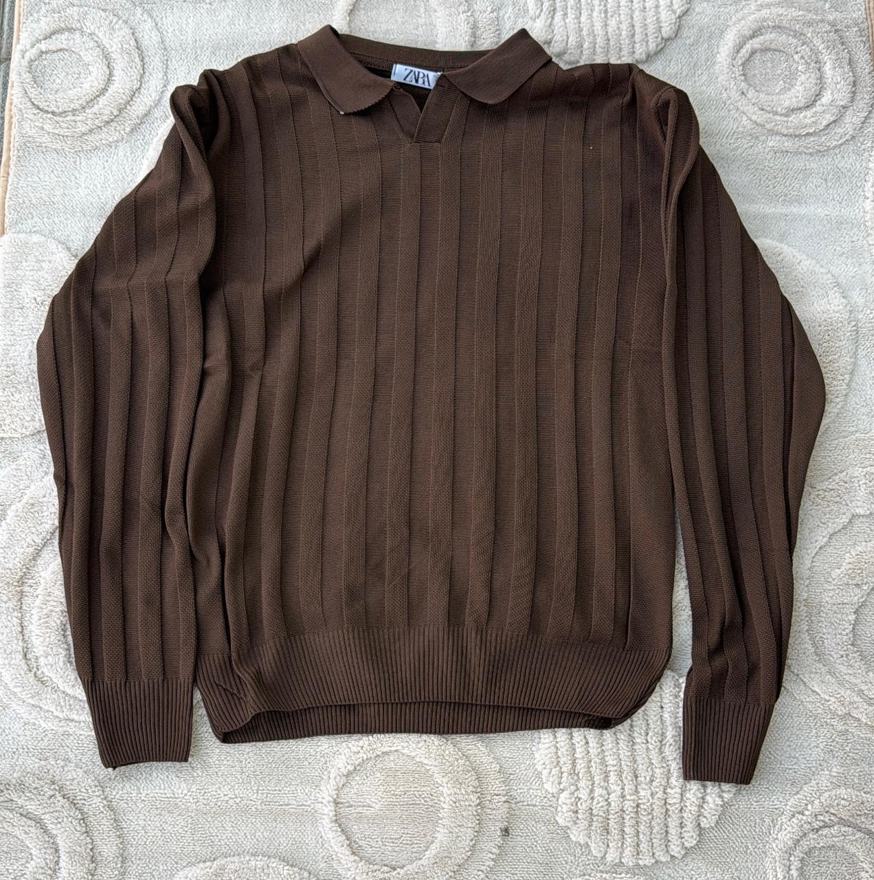 Zara Brown Ribbed Knit Polo Sweater | Dark Chocolate Jumper