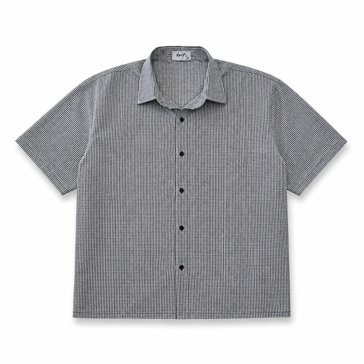 Black Checkered Short-Sleeve Shirt