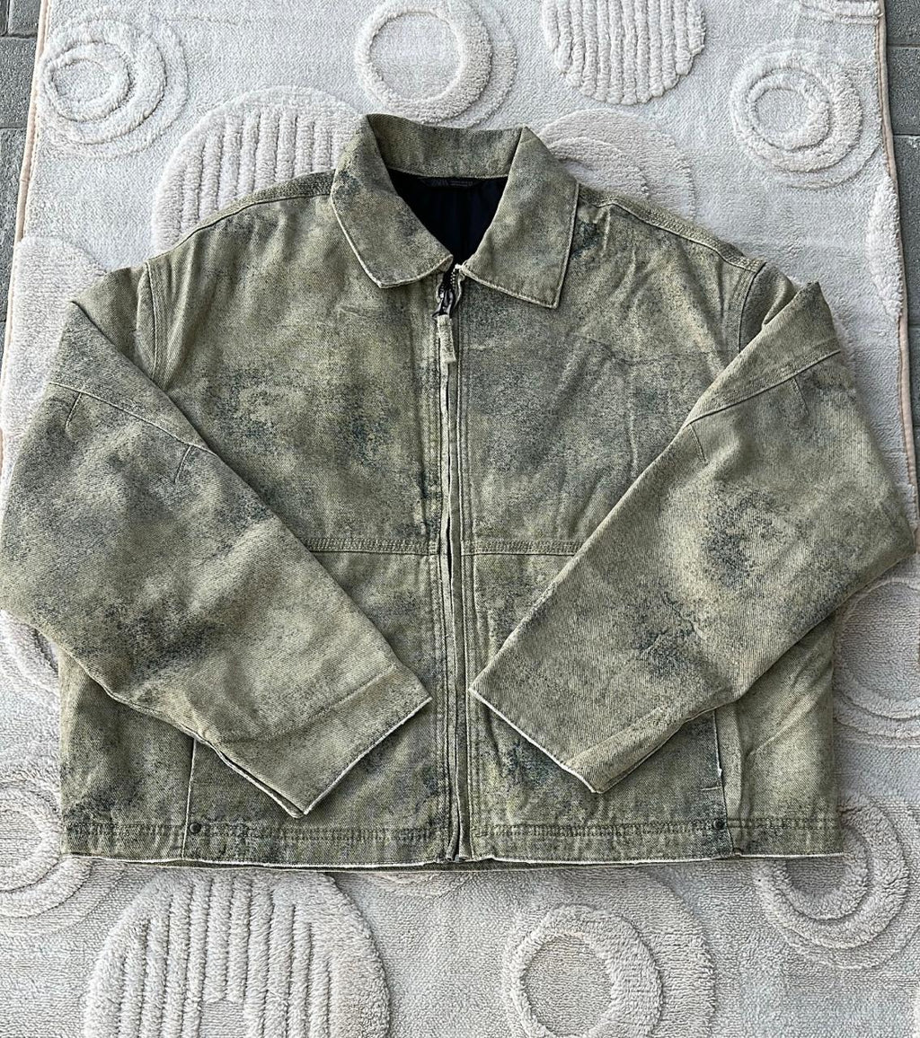 ZARA Distressed Acid Wash Utility Jacket - Earth Tone Green