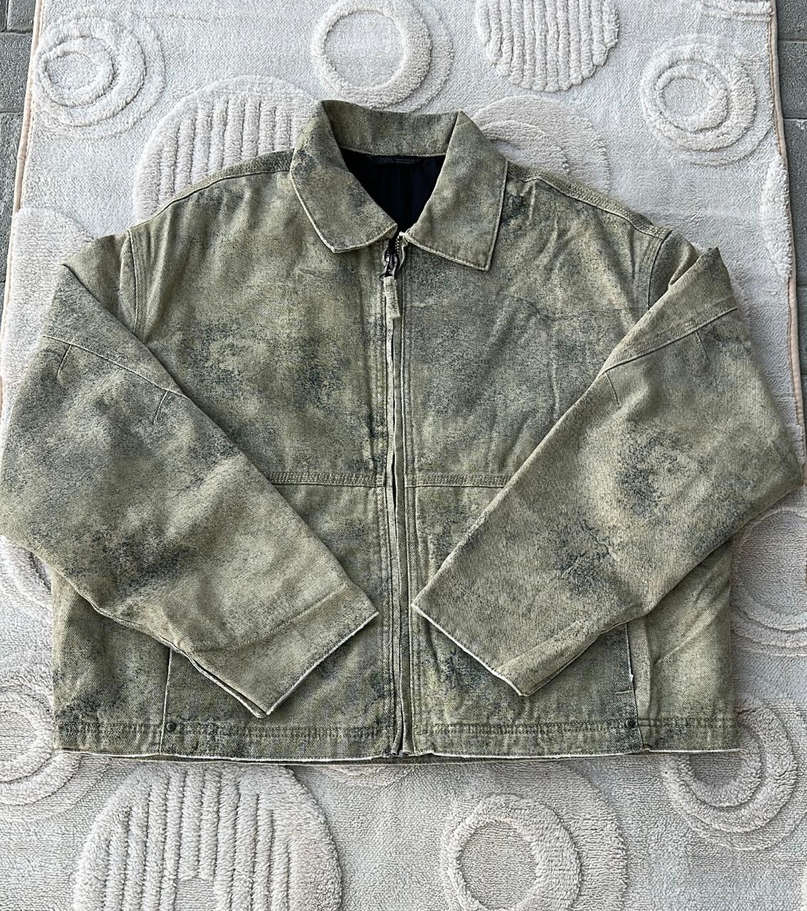 ZARA Distressed Acid Wash Utility Jacket - Earth Tone Green
