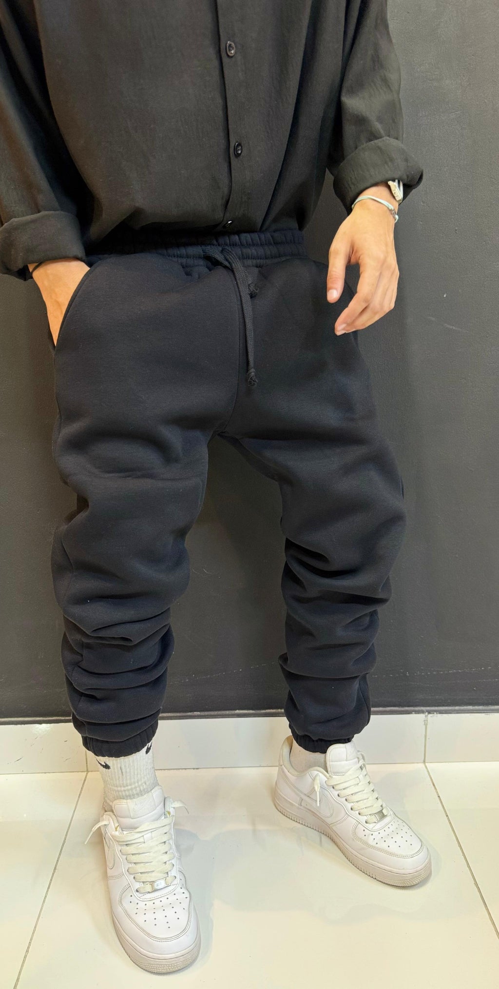 Last pick Black Fleece Joggers with Heavy Stack