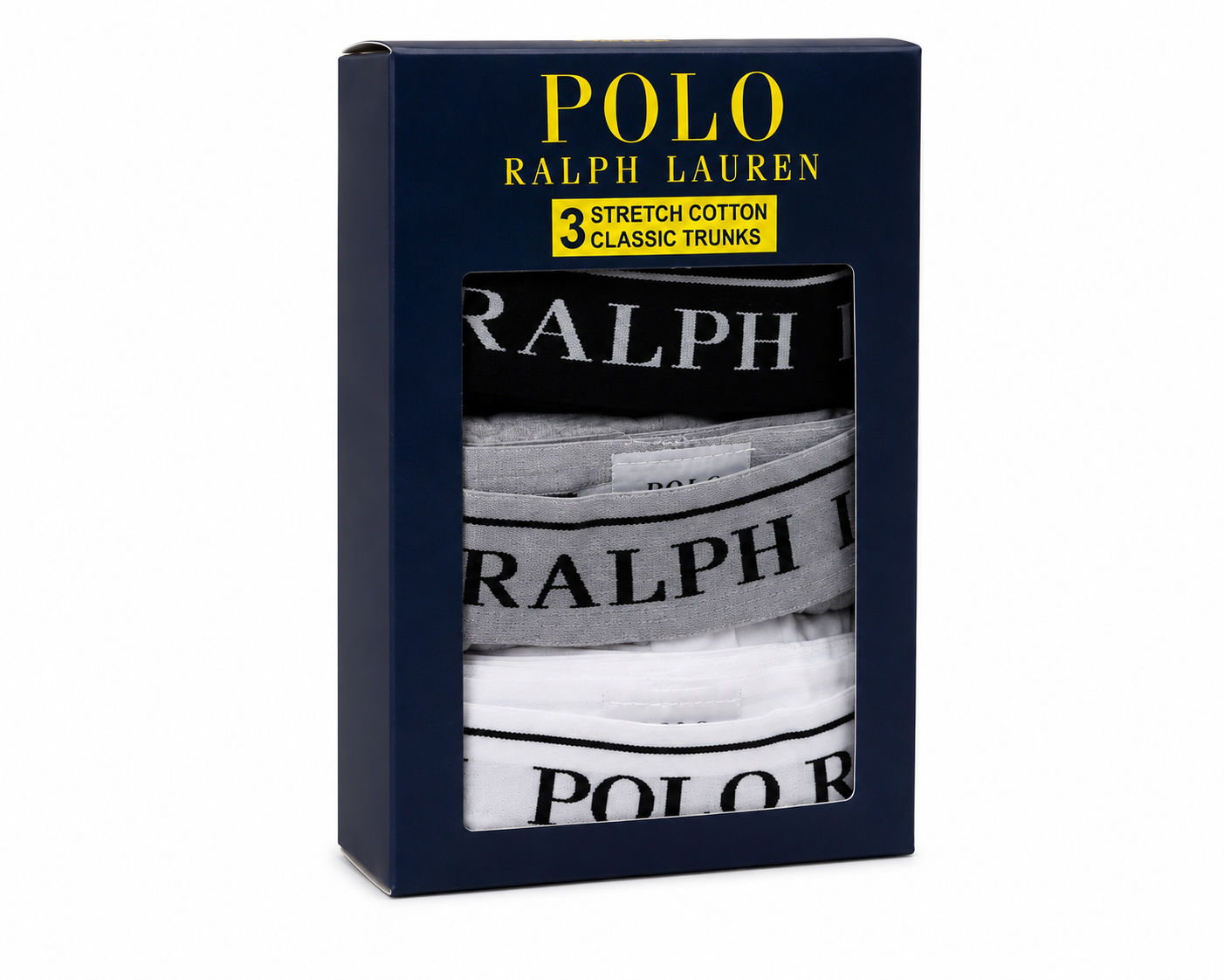 Polo Ralph Lauren Men's 3-Pack Stretch Cotton Classic Trunks – Black, White & Grey