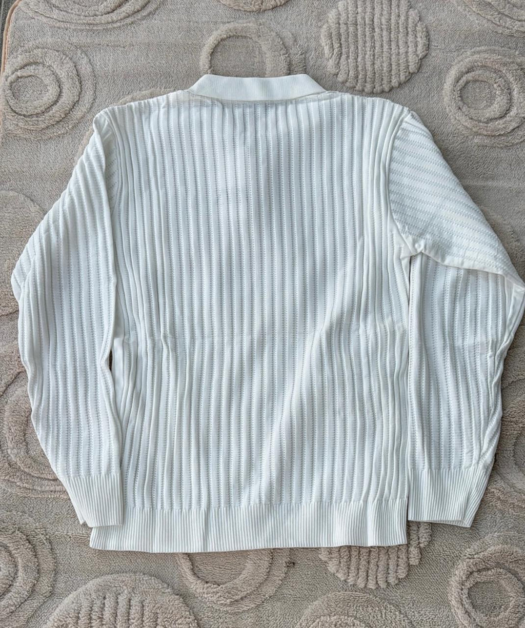 Zara White Ribbed Knit Quarter-Zip Polo Sweater | Cream/Ecru Jumper