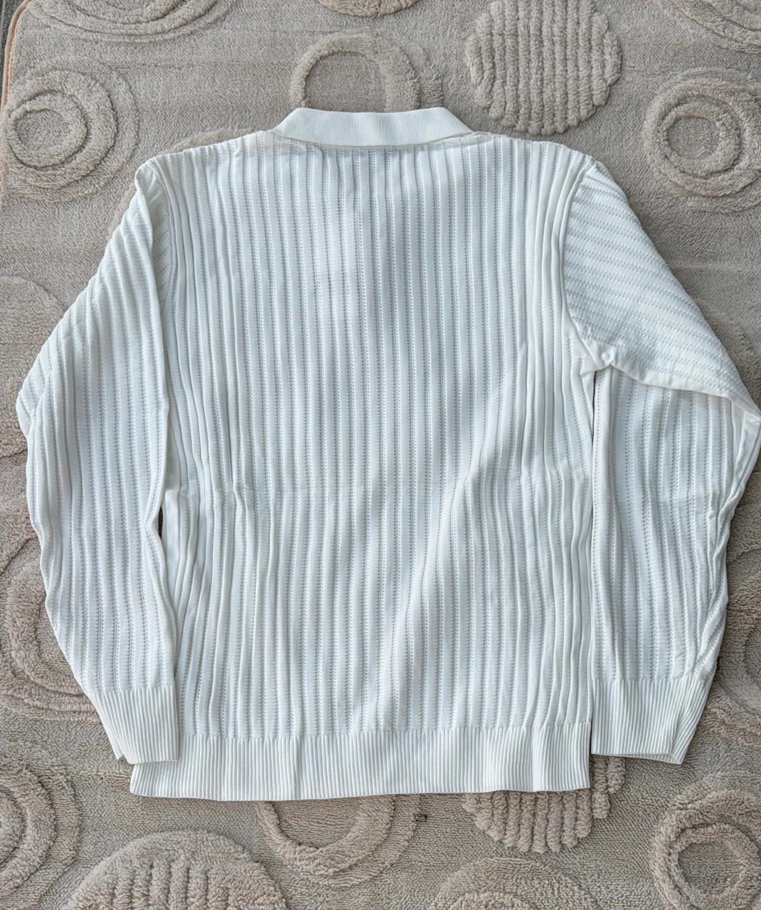 Zara White Ribbed Knit Quarter-Zip Polo Sweater | Cream/Ecru Jumper