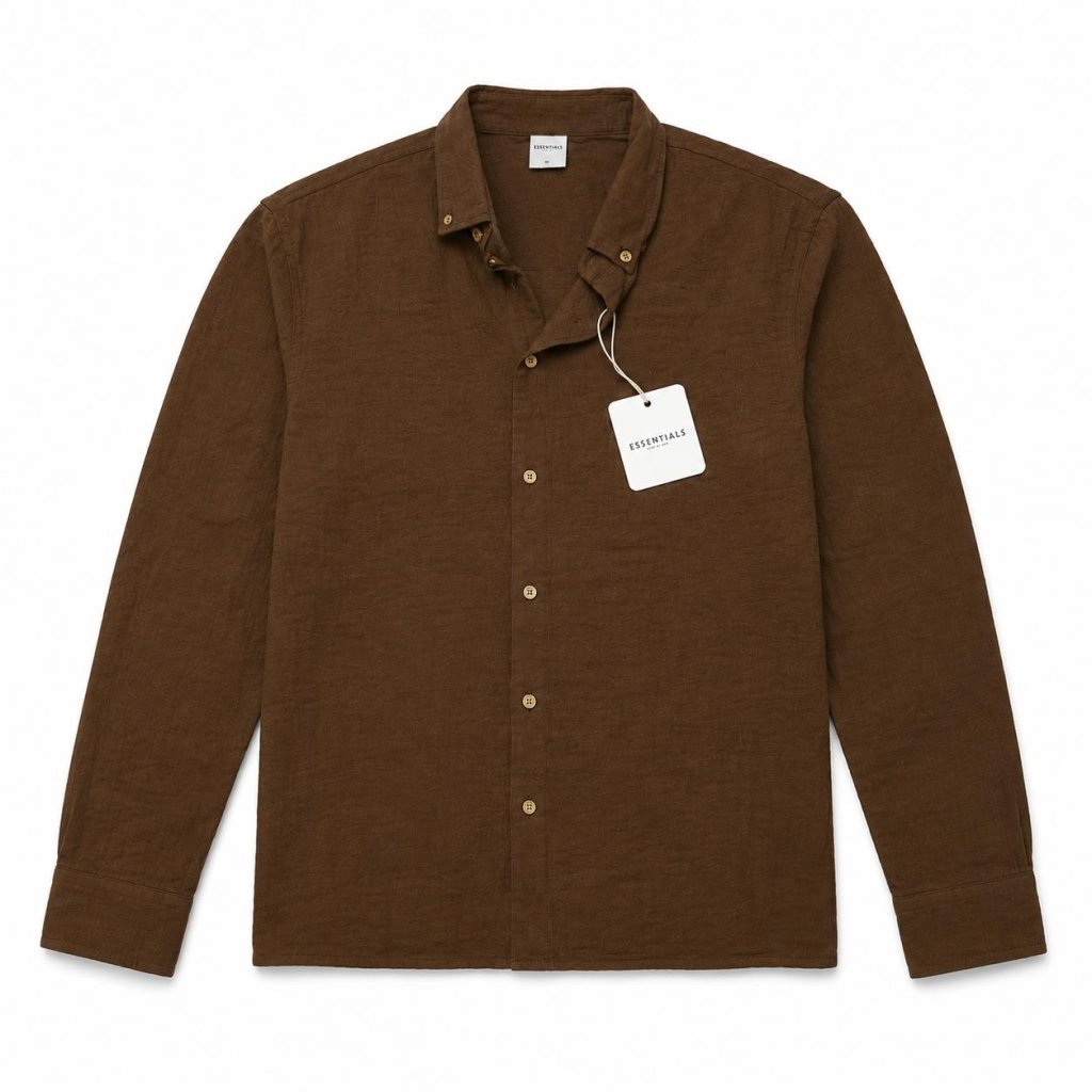 Essentials Men's Long-Sleeve Linen Shirt in Earthy Brown - Darkdxb