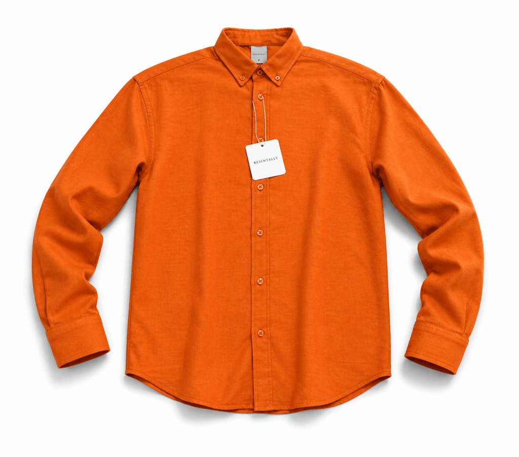 Essentials Men’s Orange Button-Down Shirt (Back View) – Modern Fit - Darkdxb