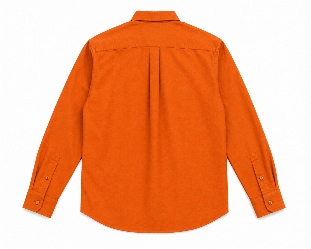 Essentials Men’s Orange Button-Down Shirt (Back View) – Modern Fit - Darkdxb