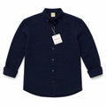 Essentials Men's Textured Seersucker Long-Sleeve Button-Down Shirt – Navy Blue - Darkdxb