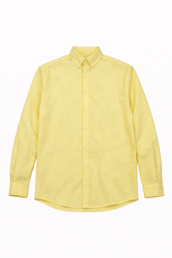Essentials Pastel Yellow Button-Up Shirt – Slim Fit Long Sleeve Casual Shirt Darkdxb