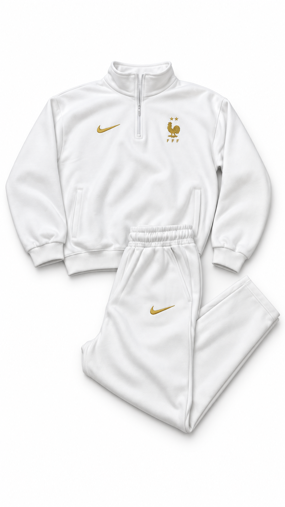 France White Nike Swoosh Straight-Leg Sweatpants with Gold Logo
