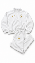 France White Nike Swoosh Straight-Leg Sweatpants with Gold Logo