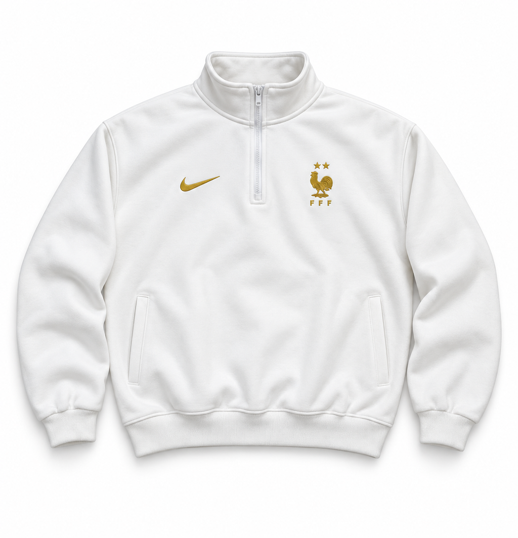 France White Nike Swoosh Straight-Leg Sweatpants with Gold Logo