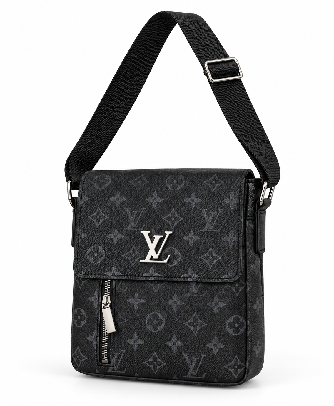 LV Black Monogram Crossbody Bag with Front Zipper