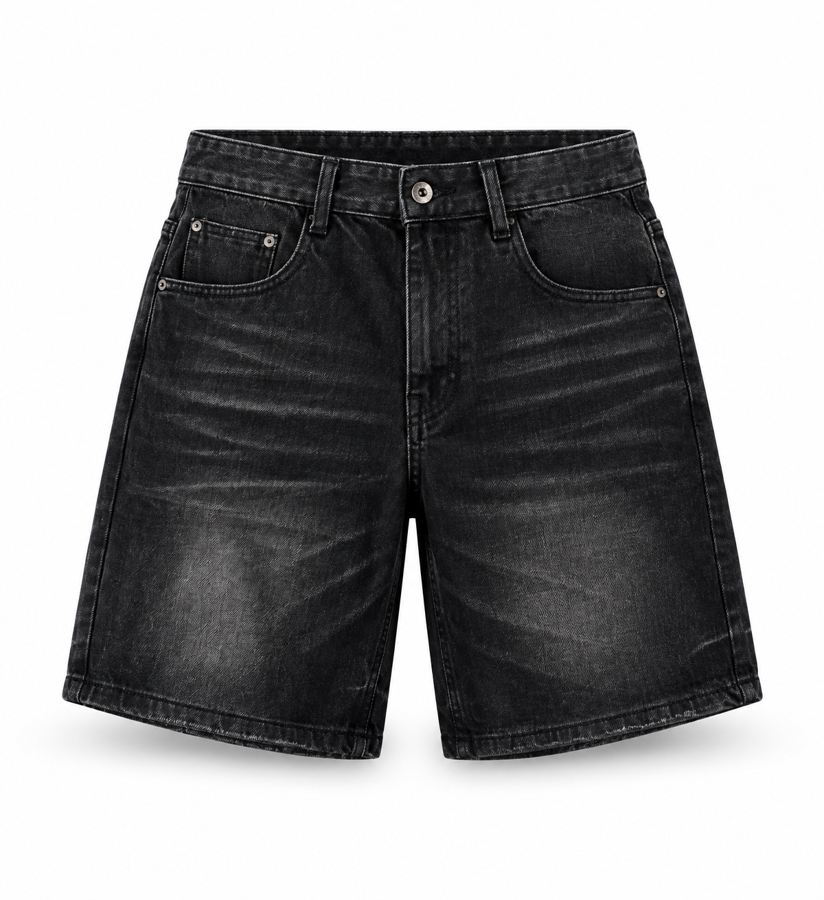 Washed Black Straight-Leg Denim Shorts
