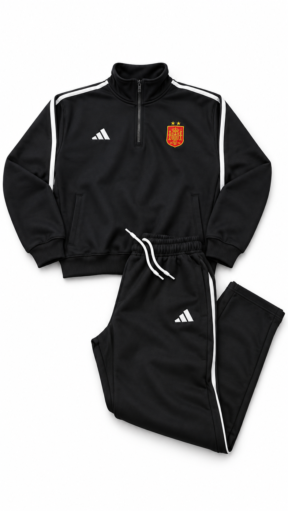 Spain Black Adidas Straight-Leg Sweatpants with White Details