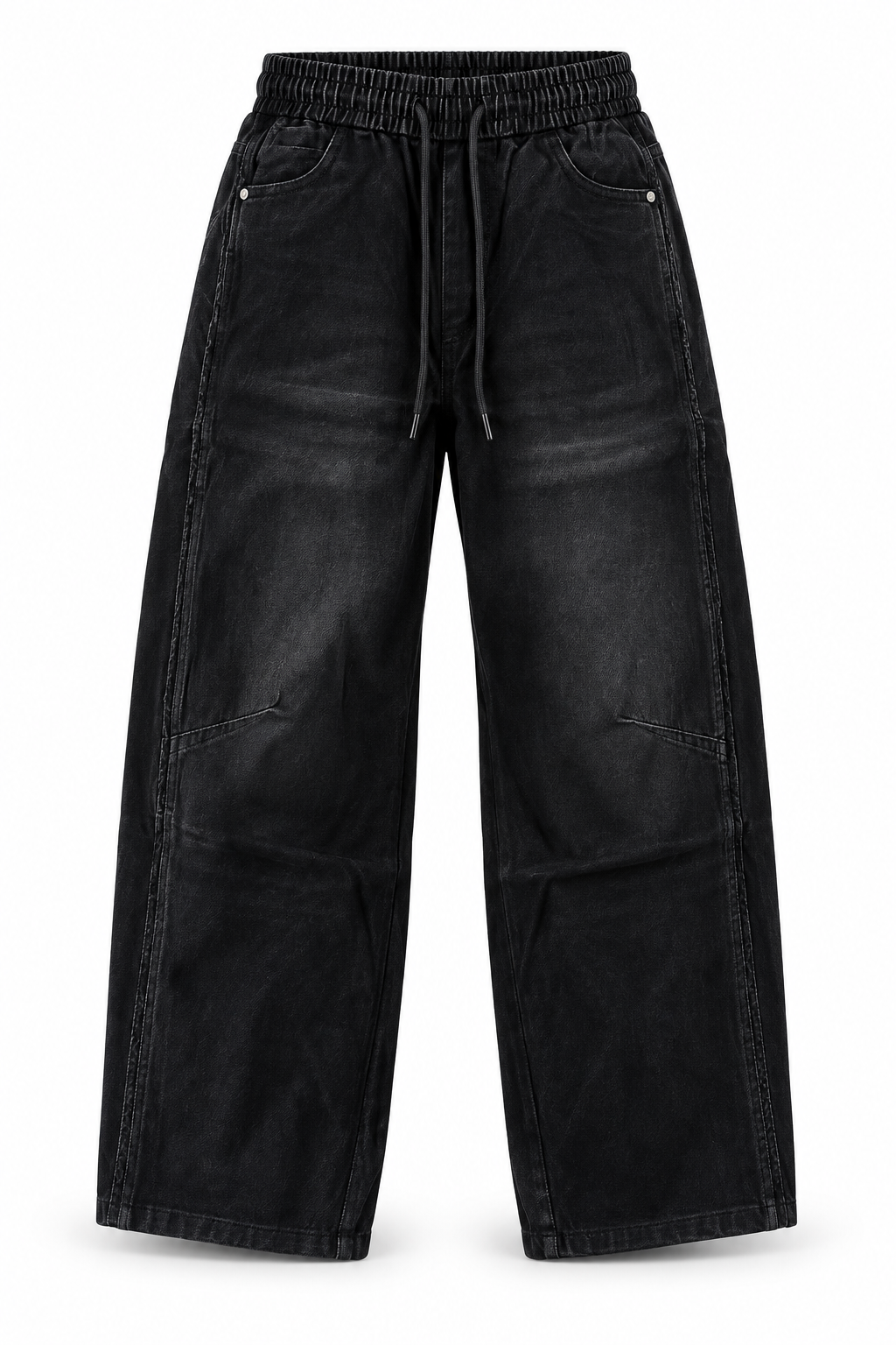 Washed Black Wide-Leg Drawstring Pants