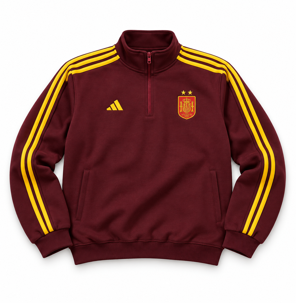 Spain Burgundy Adidas Straight-Leg Sweatpants with Yellow Details
