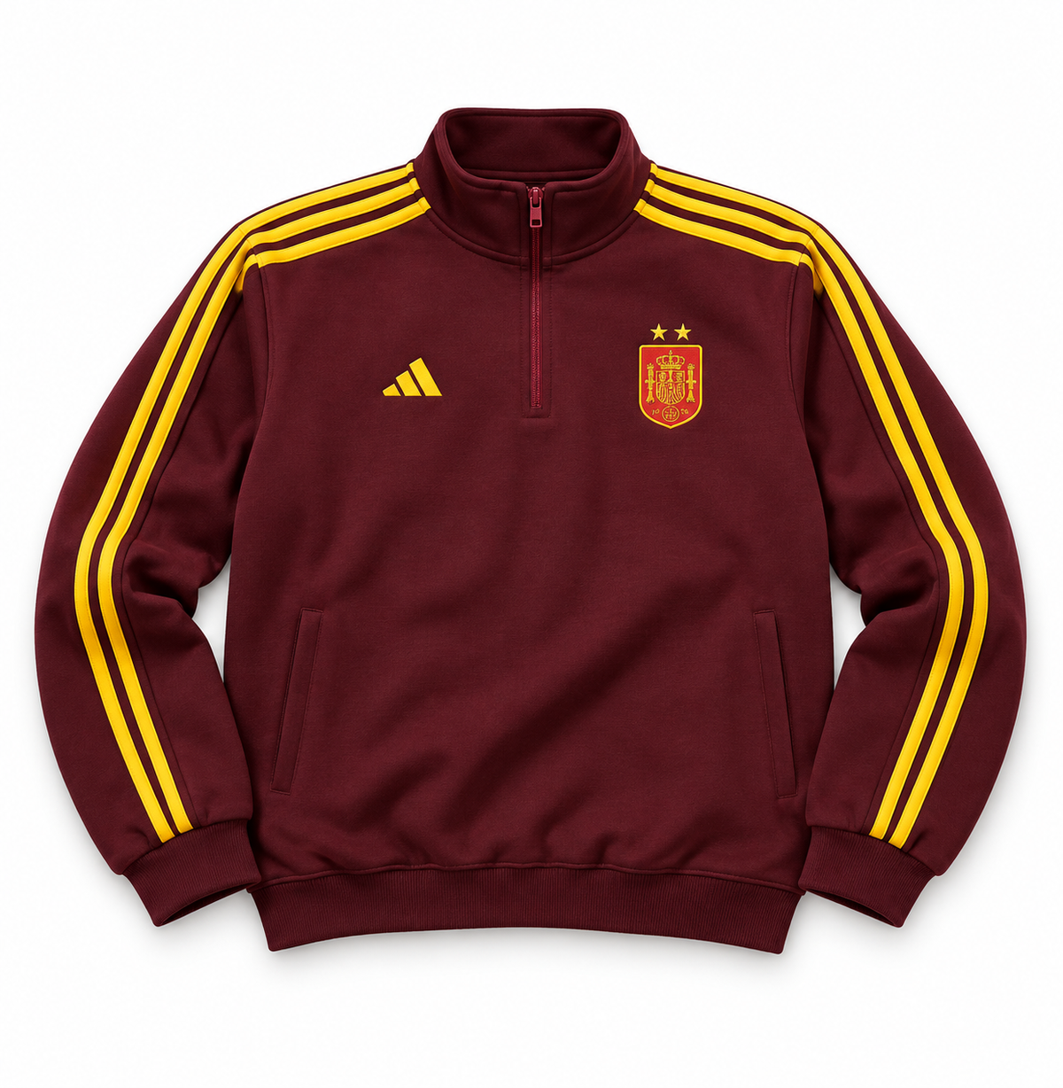 Spain Burgundy Adidas Straight-Leg Sweatpants with Yellow Details