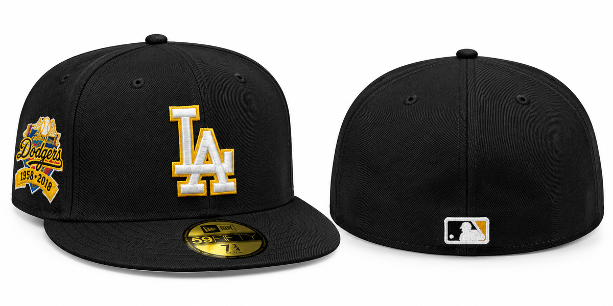 Black LA Fitted Cap with White & Gold Embroidery