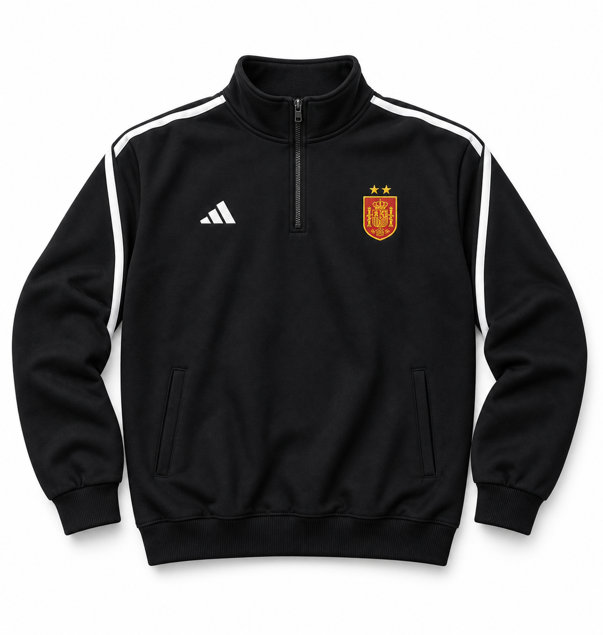 Spain Black Adidas Straight-Leg Sweatpants with White Details