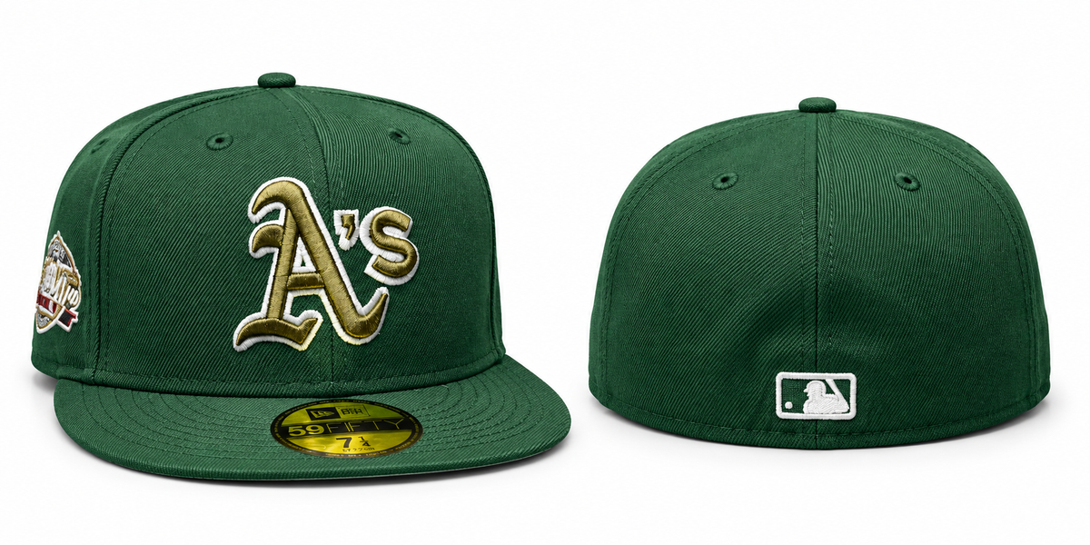 Forest Green Fitted Cap with Gold A’s Embroidery