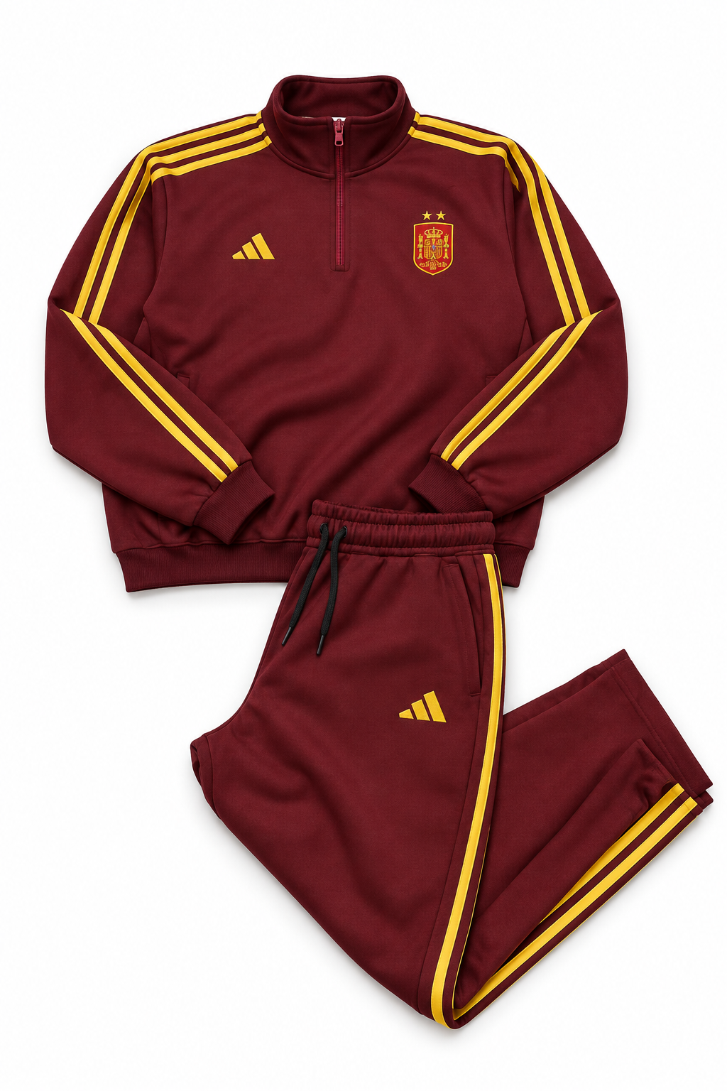 Spain Burgundy Adidas Straight-Leg Sweatpants with Yellow Details