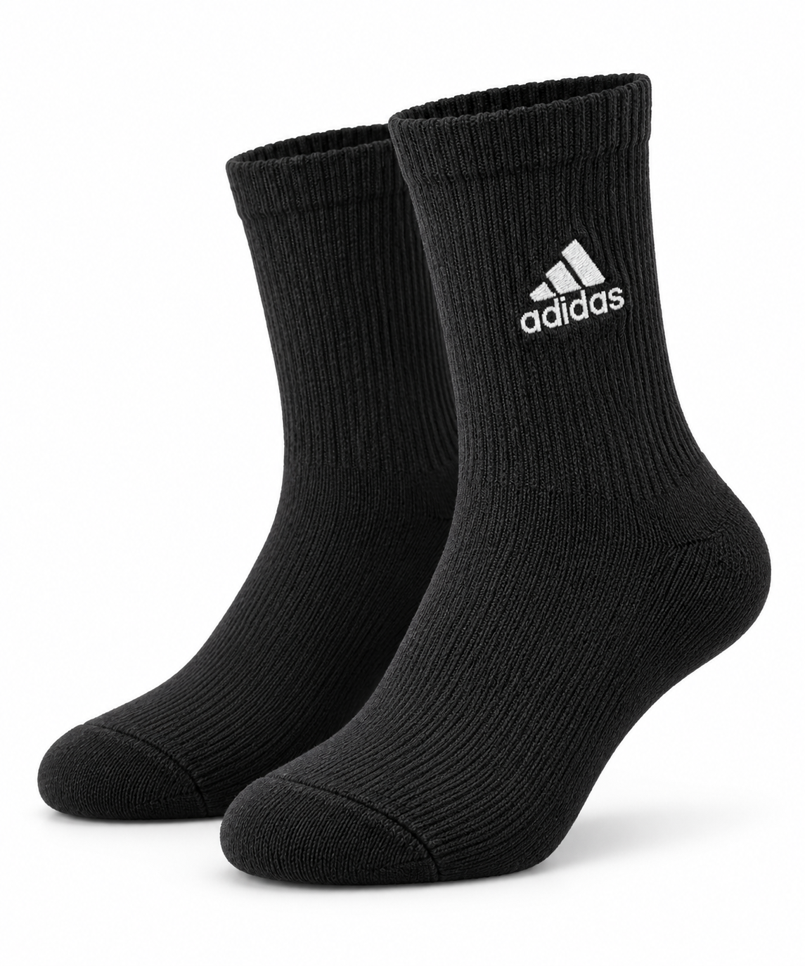 Black Ribbed Crew Socks with White Logo