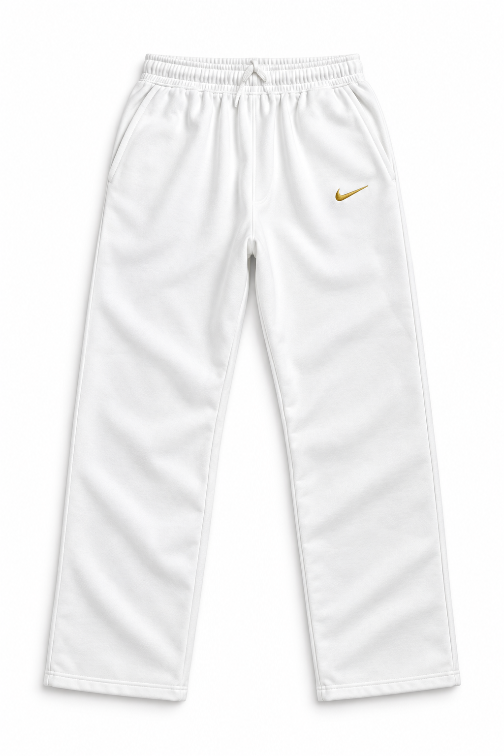 France White Nike Swoosh Straight-Leg Sweatpants with Gold Logo