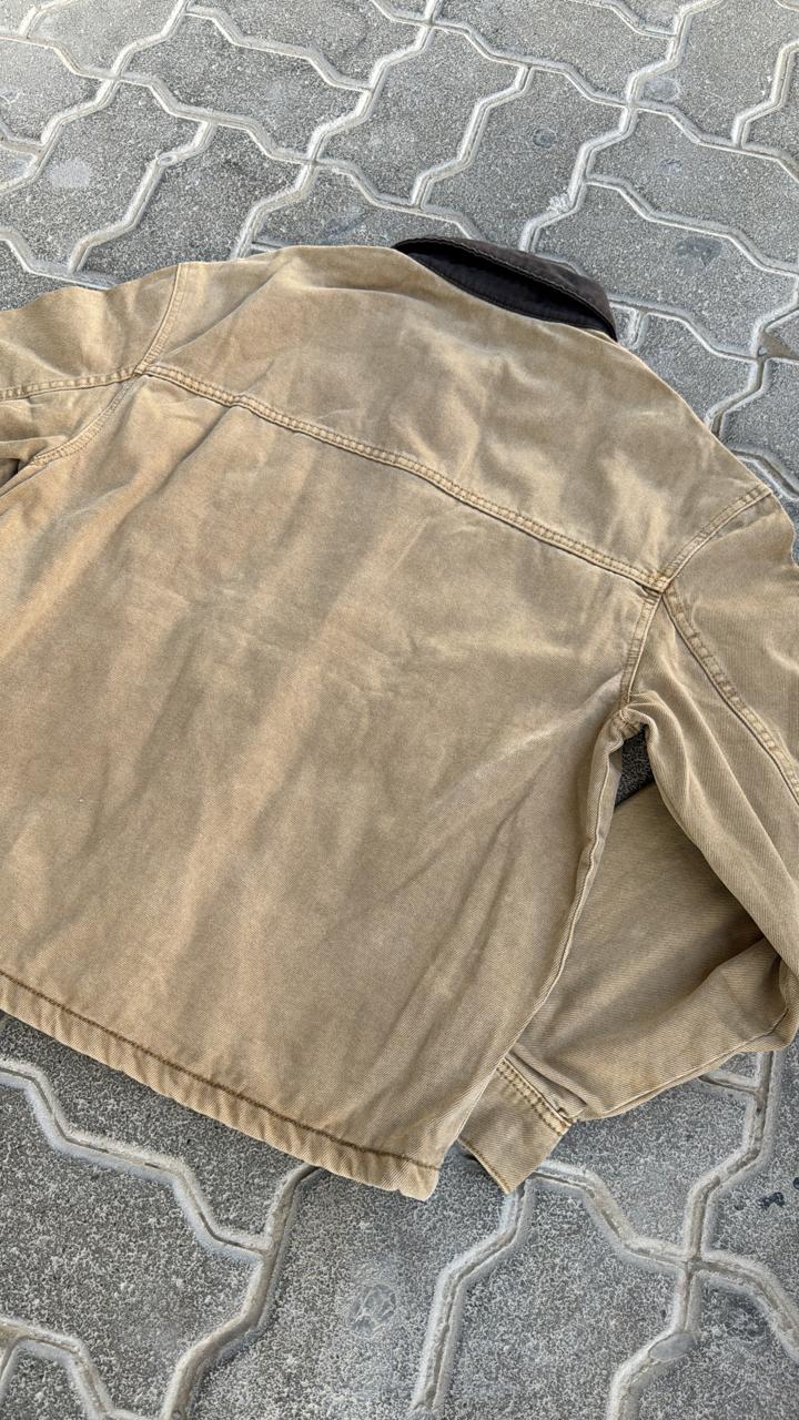 Zara Vintage Brown Corduroy Workwear Jacket with Contrast Collar | Quilted Lining Barn Coat
