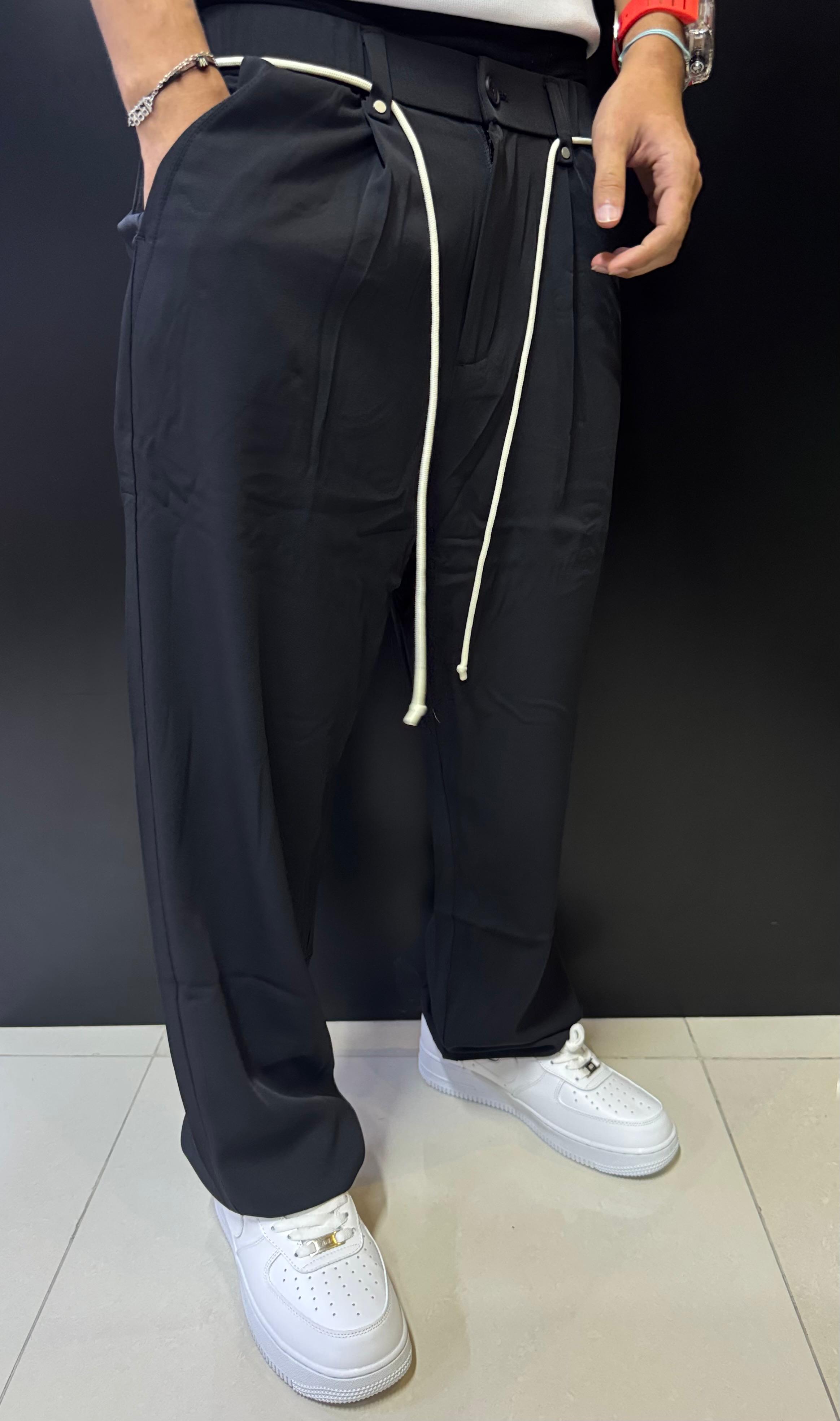 Black Palazzo Pants with White Cord Detail