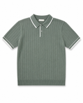 Sage Green Ribbed Knit Polo Shirt