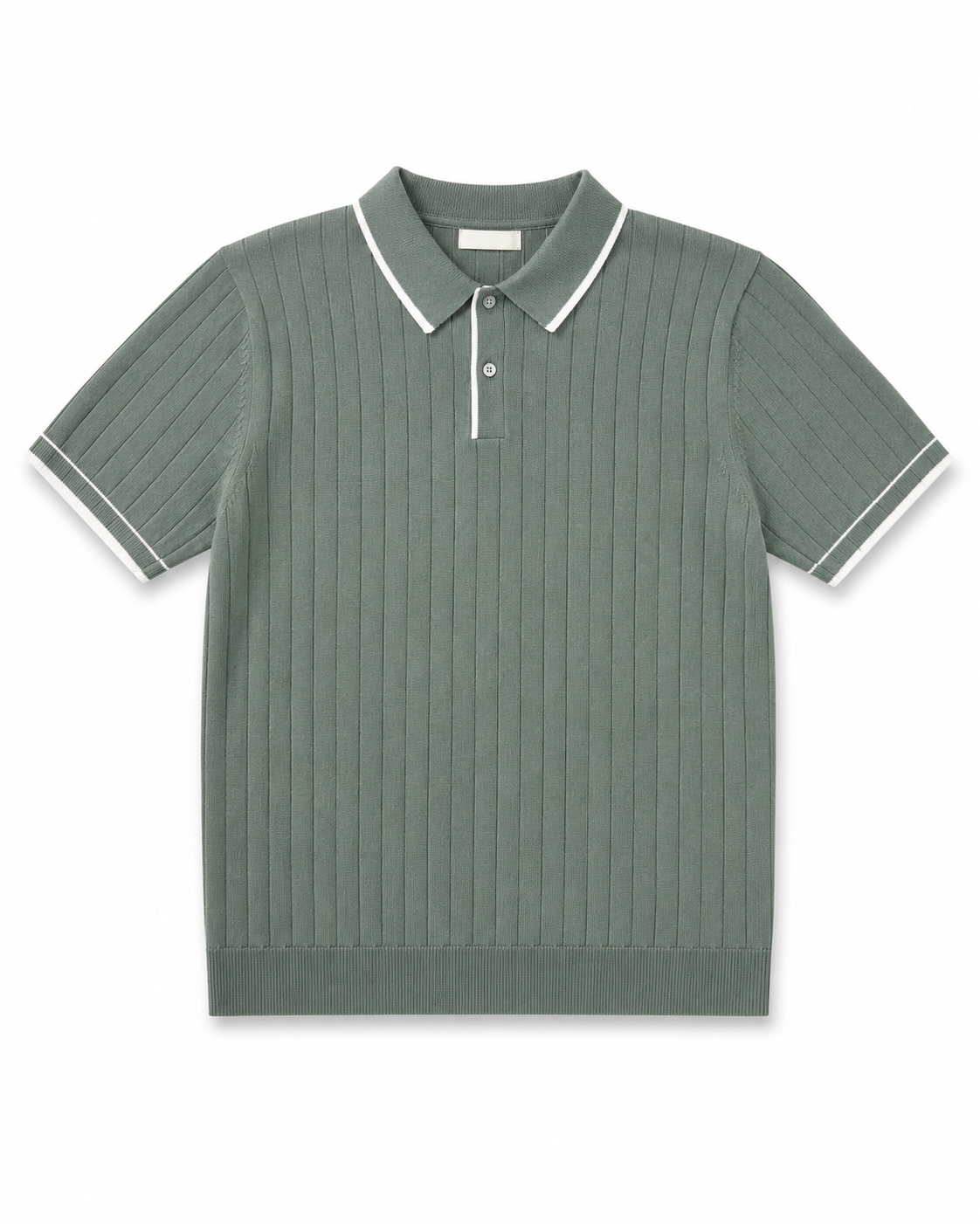Sage Green Ribbed Knit Polo Shirt