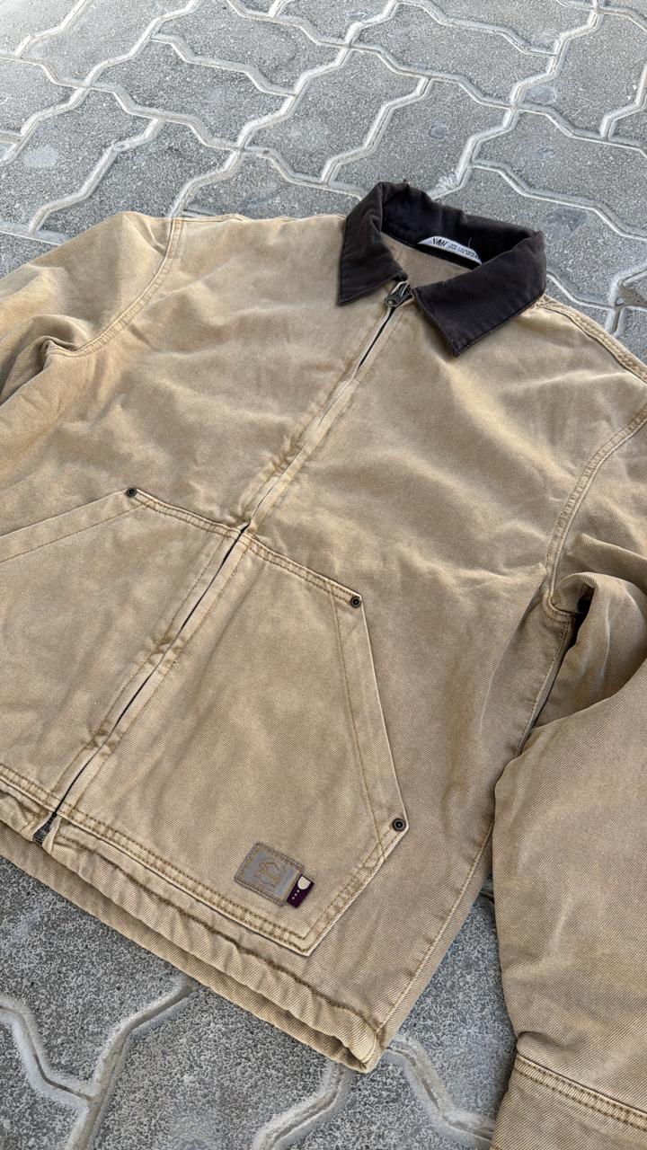 Zara Vintage Brown Corduroy Workwear Jacket with Contrast Collar | Quilted Lining Barn Coat