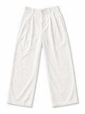 Premium White Linen Blend Wide Leg Trousers – Relaxed Fit Smart Casual Pants