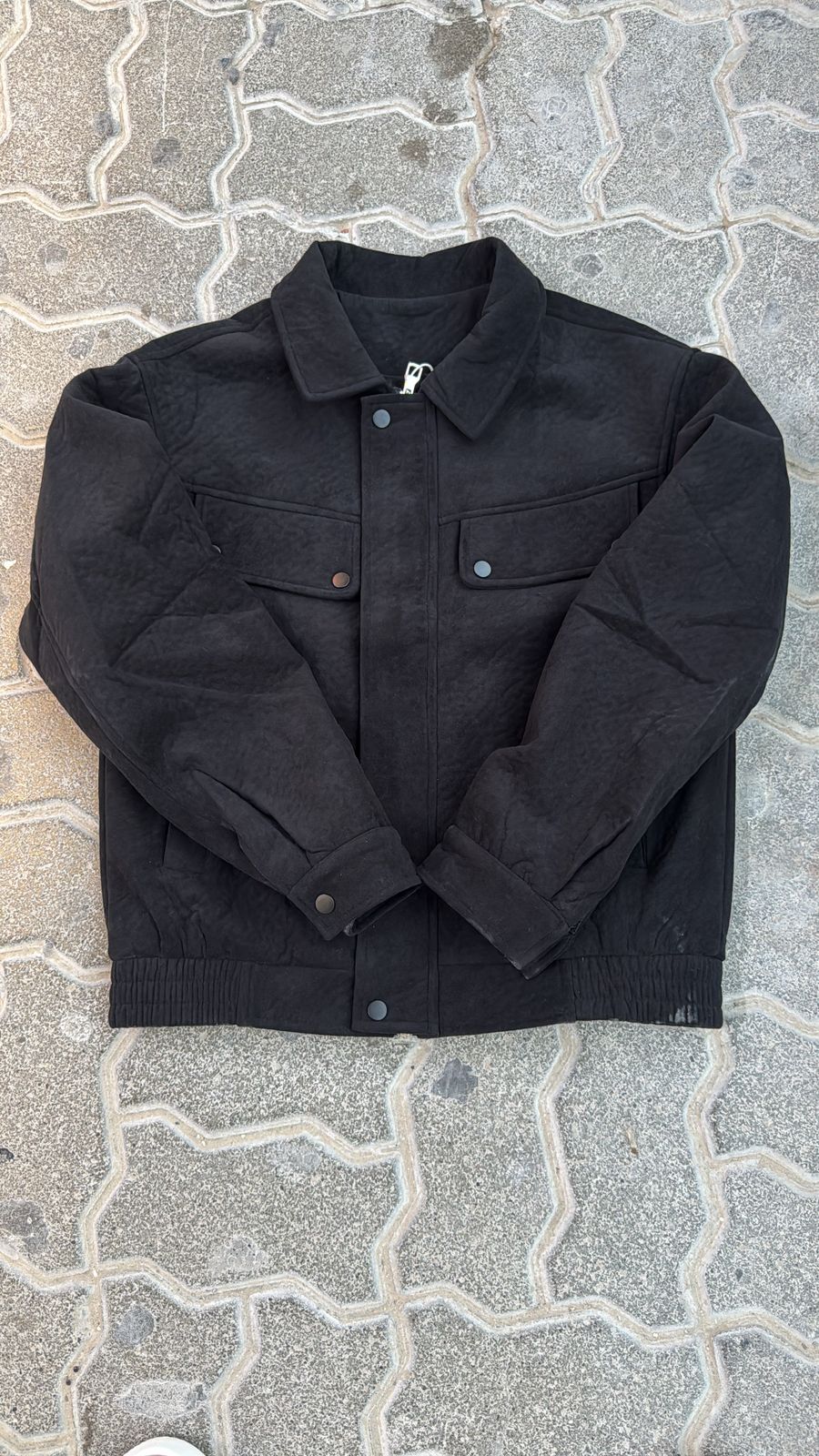 Men's Black Textured Blouson Jacket with Zip Closure