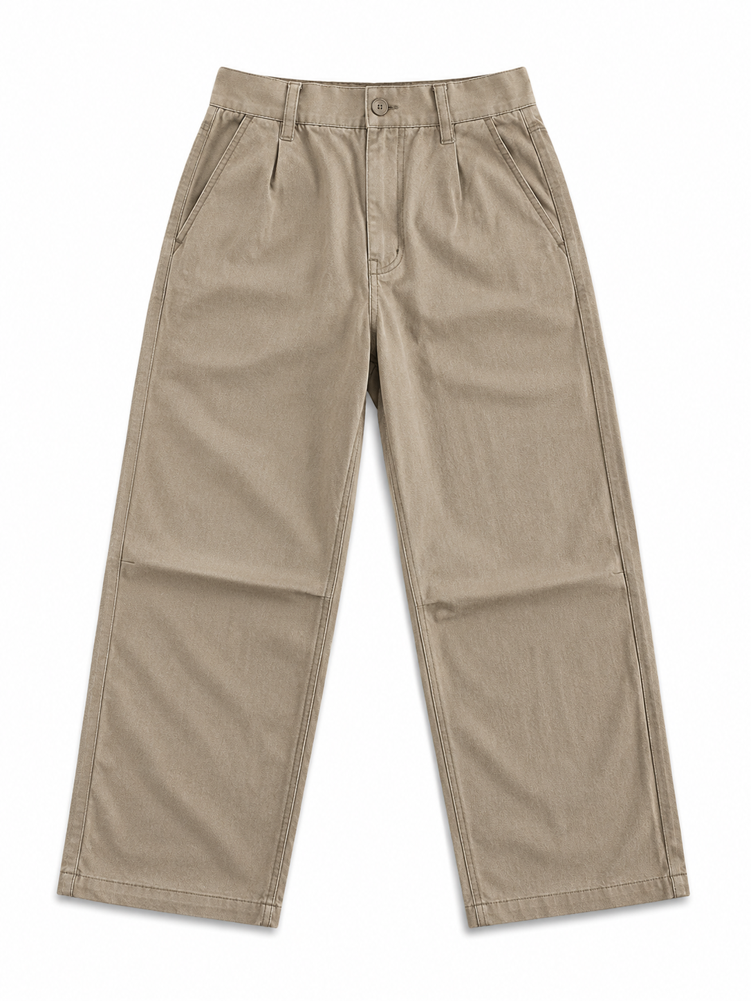 Beige Relaxed Wide-Leg Pleated Pants